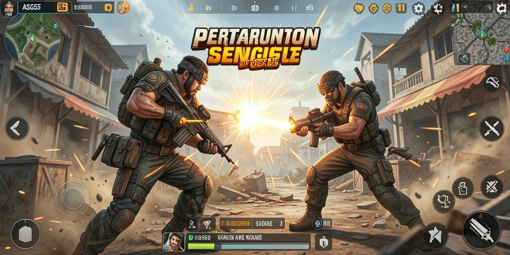 Tampilan epik gameplay Battle Royale ASG55 yang mendebarkan.