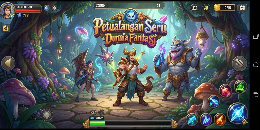 Screenshot gameplay C789 menampilkan petualangan di hutan mistis.