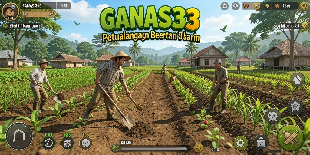 Screenshot gameplay GANAS33 yang menunjukkan lahan pertanian yang subur.