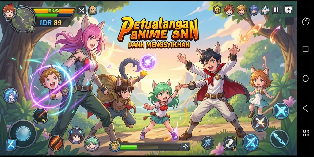 Tangkapan layar utama IDR89 yang menampilkan aksi penuh warna dari gameplay Anime.
