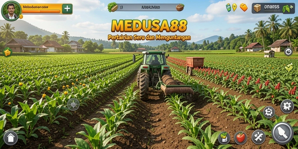 Tampilan screenshot gameplay MEDUSA88 menunjukkan aktivitas bertani yang menyenangkan.