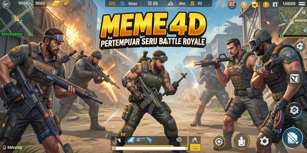 Screenshot MEME4D menampilkan aksi seru dalam pertempuran Battle Royale.