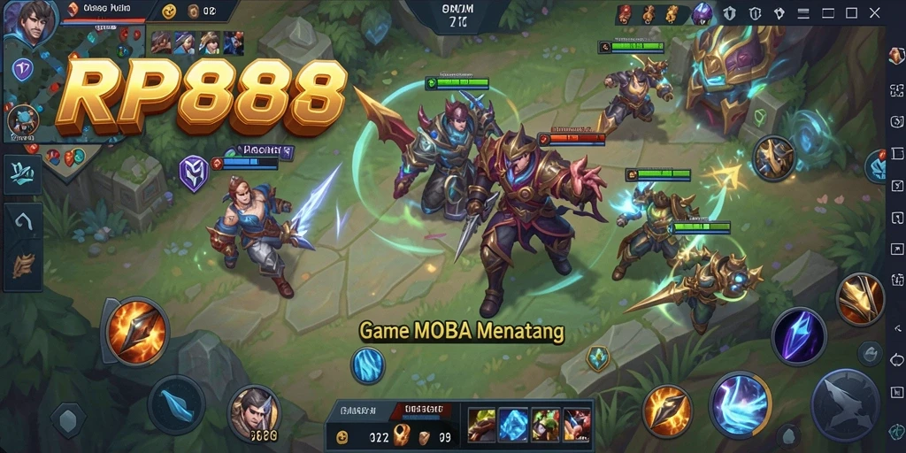 Screenshot gameplay seru RP888 dengan aksi MOBA yang menarik.