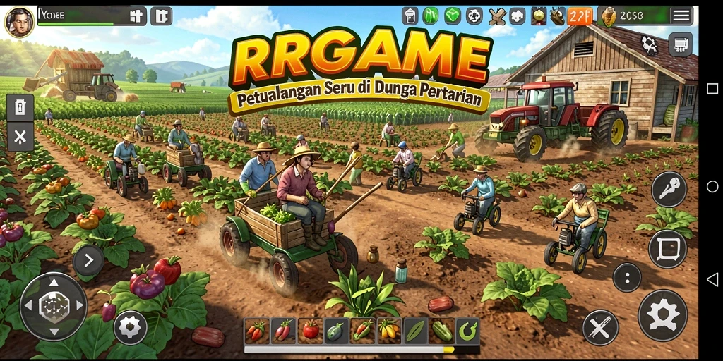 Screenshot RPGAME menampilkan gameplay menarik bertani dan berternak.