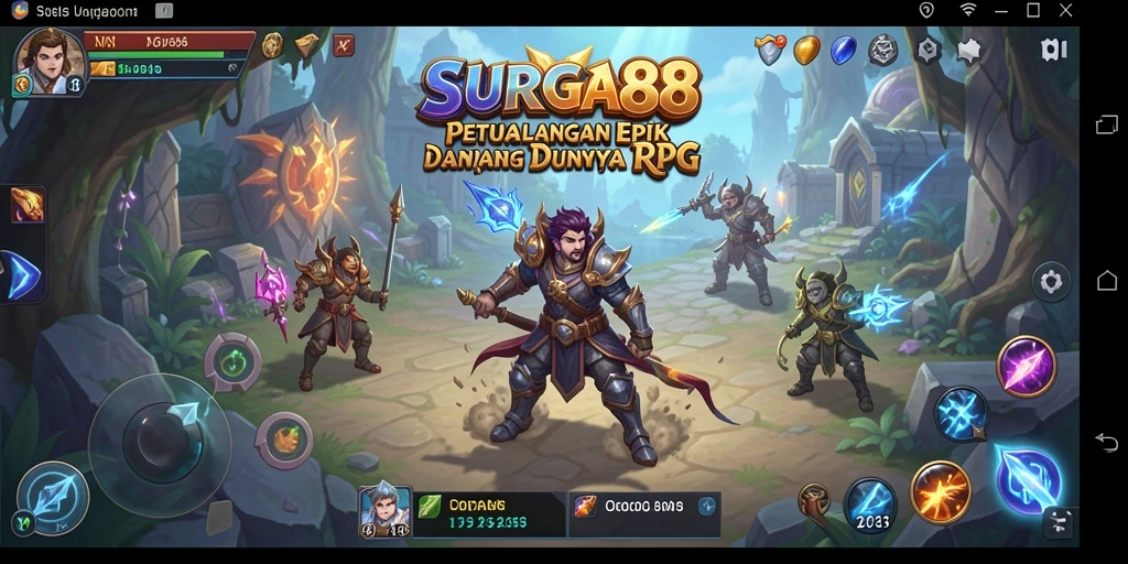Tampilan gameplay epik dalam SURGA88 yang menampilkan karakter dan pertarungan yang seru.