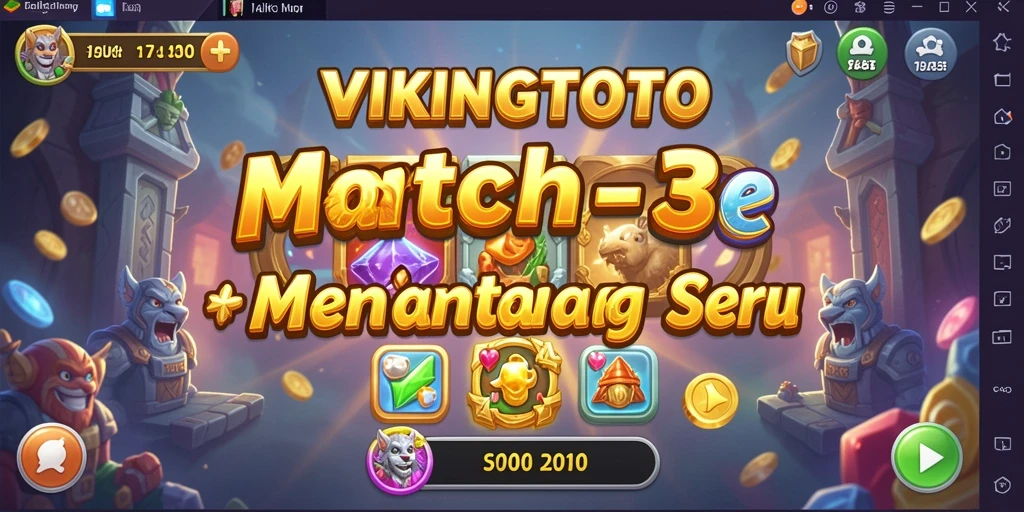 Screenshot gameplay VIKINGTOTO dengan aksi Match-3 menarik.